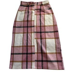 Zara Plaid Pencil Skirt in Pink and Cream